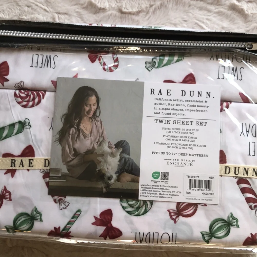 Rae Dunn SWEET HOLIDAY Candy Cane Sheet Set - TWIN